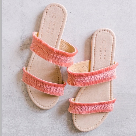 LC Lauren Conrad coral fringe slip on sandals - Picture 2 of 3
